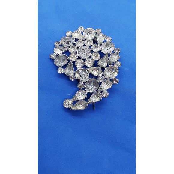Vintage Rhinestone Brooch Clear Crystal Silver Tone Huge Size Foil Open Backed - Picture 2 of 8